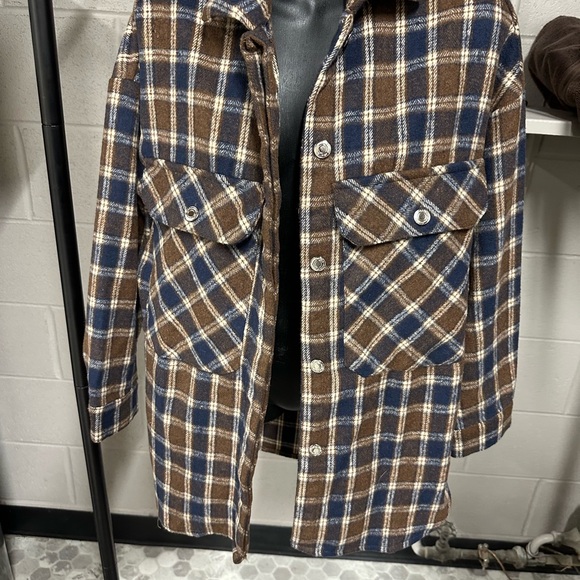 Women's Plaid Brown and Blue Shirt Jacket - Picture 1 of 1